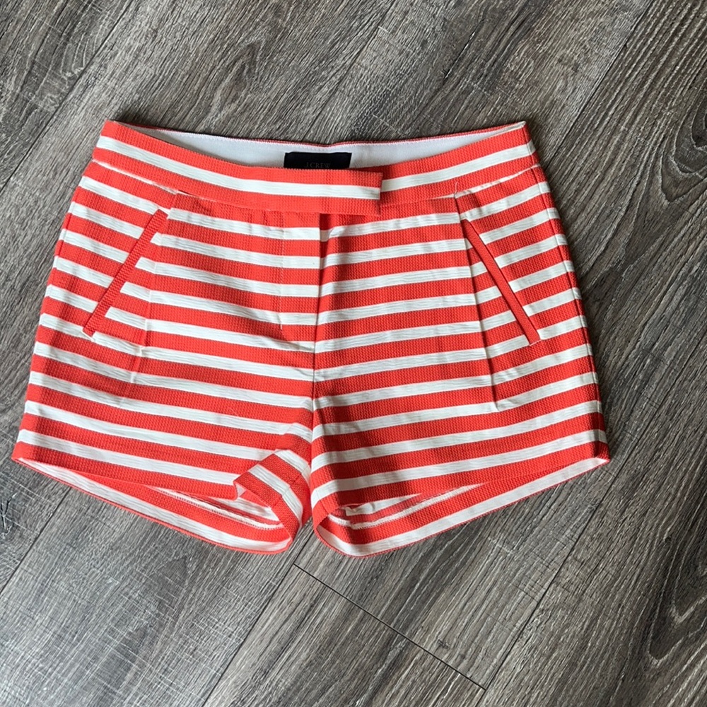 J. Crew orange Cream White stripe poplin shorts Women’s size 2